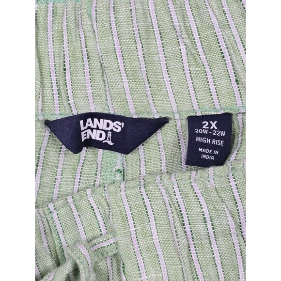 Lands End Womens 2X High Rise Green Striped 100% Linen Shorts - Picture 2 of 4